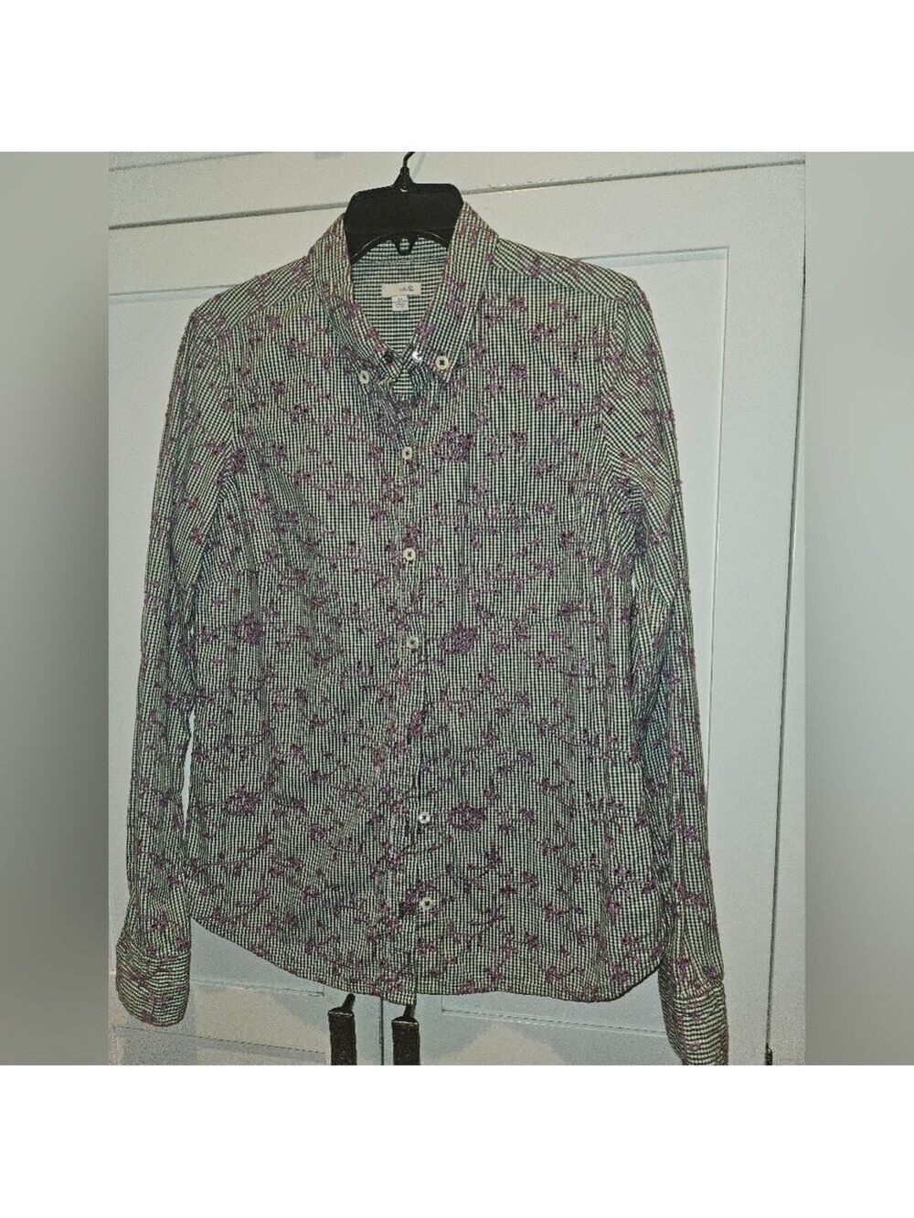 Anthropologie ODILLE Embroidered Gingham Button Down Shirt Blouse Sz 10